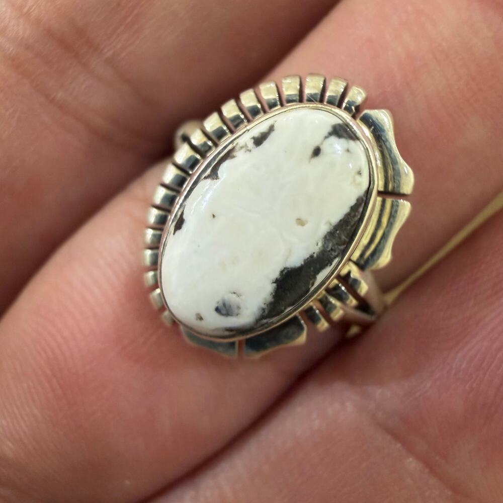 White Buffalo & Sterling Silver Native American Ring Size 8